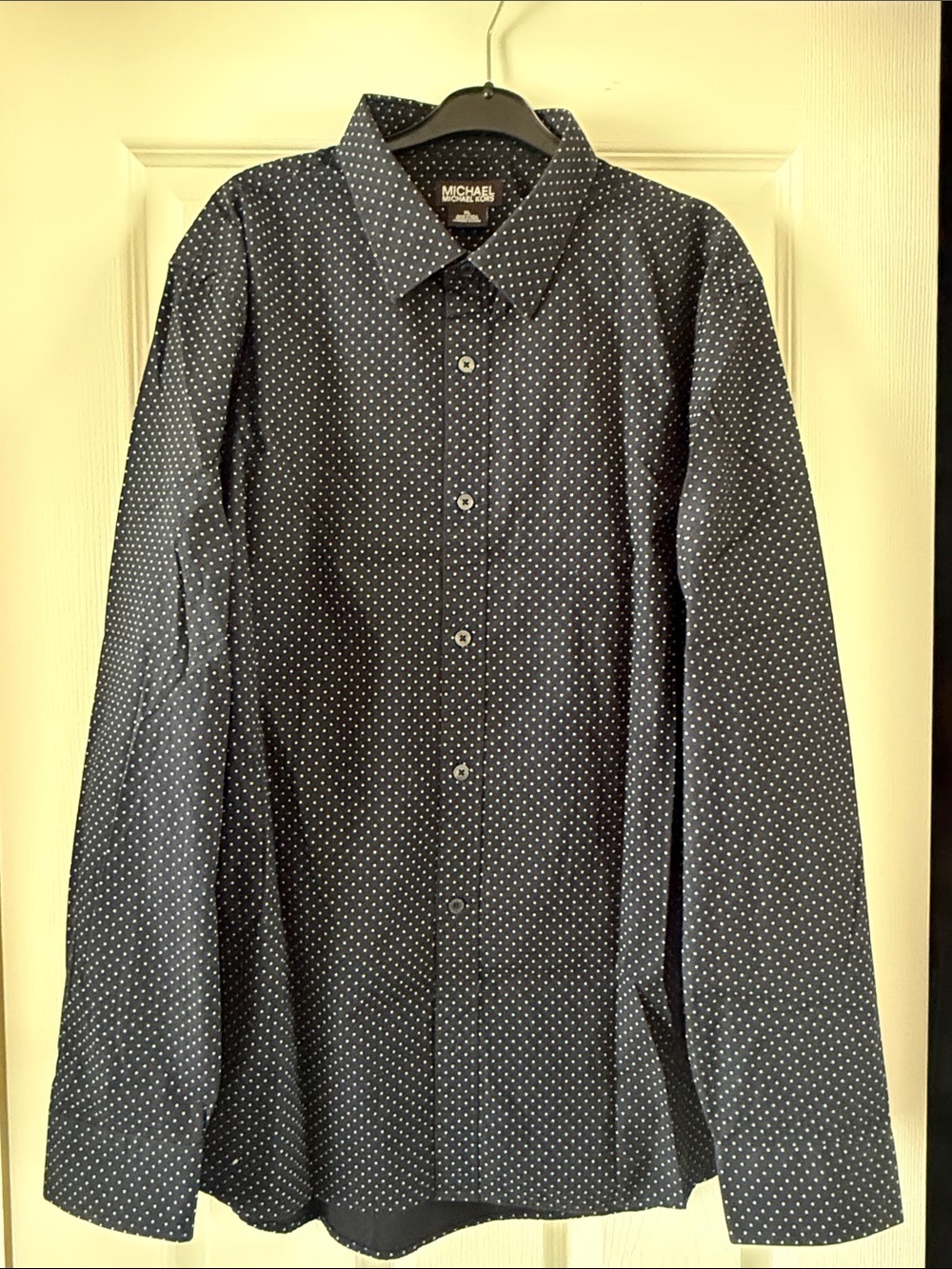 Michael Kors Navy Button-Up Shirt with White Microdots